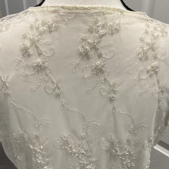 Sheer Embroidered Ivory Crop Top with Beading - Picture 5 of 6